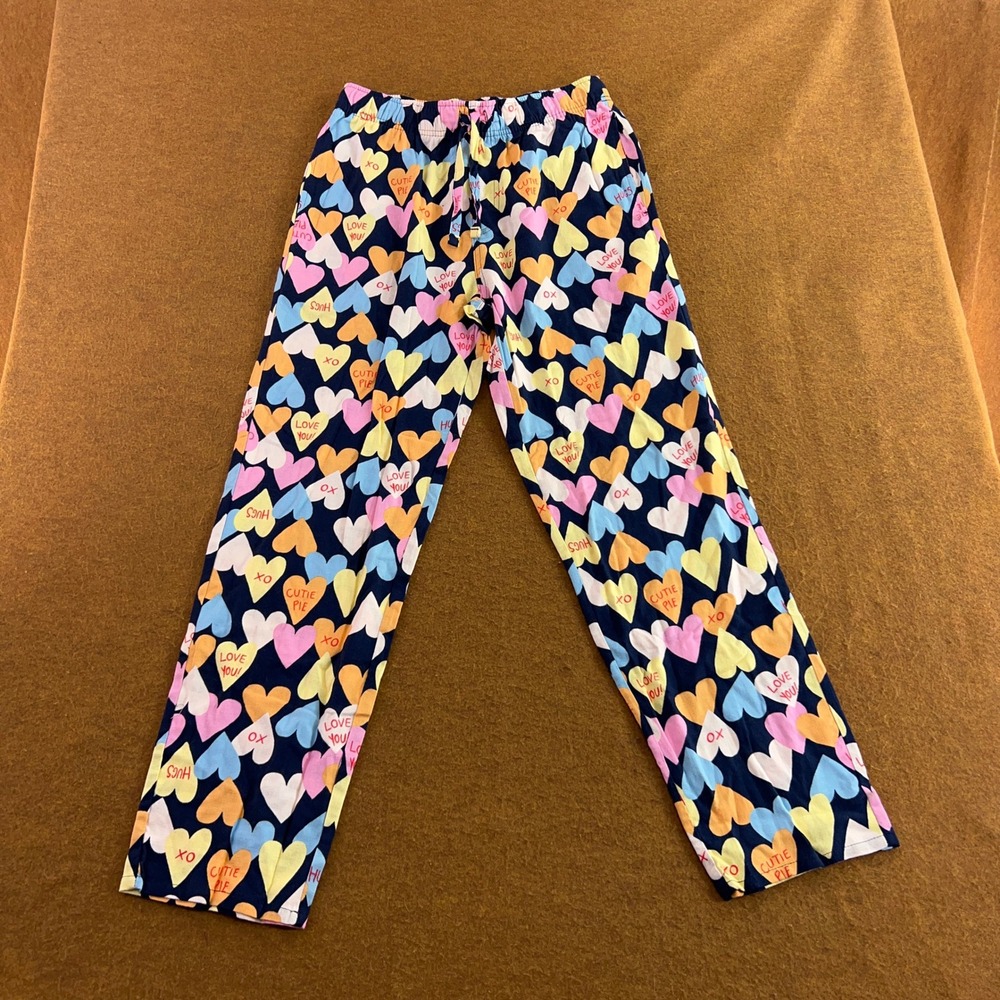 Old Navy Womens Medium Navy Blue Conversation Heart Cotton Pajama Pants New
